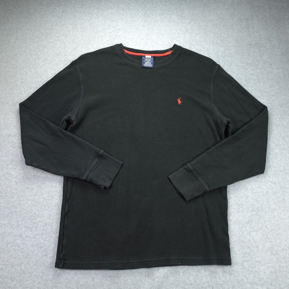 Polo Ralph Lauren Shirt Mens Large Black Waffle Knit Thermal Sleepwear Top